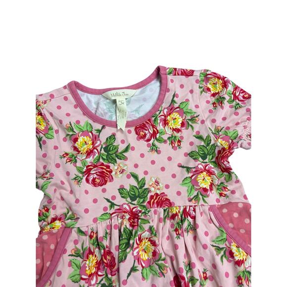 Matilda Jane Girls Size 4 Dress Pink Polka Dot Floral Short Sleeve Boho - Picture 2 of 5